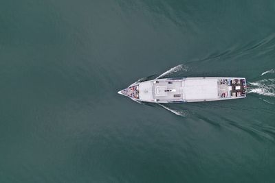 High angle view of ship in sea