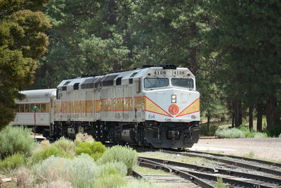 Train on railroad track in the grand canyon 