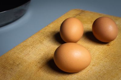 High angle view of eggs on table