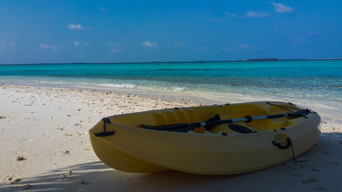 Scenic view of beach against blue sky