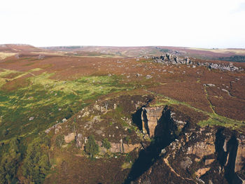 High angle view of people on land against sky
