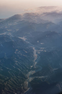 High angle view of mountain range against sky