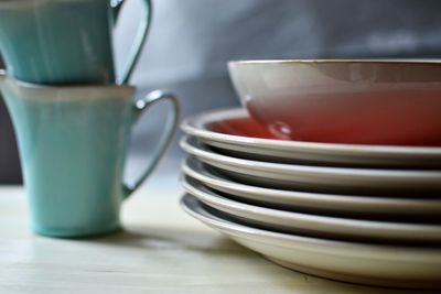 Close-up of coffee cup on table