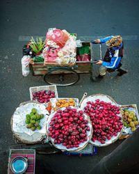 High angle view of fruits on table