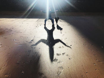 High angle view of people standing on sand