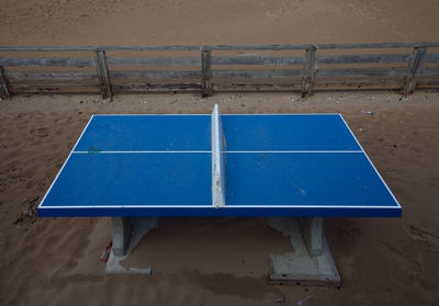 High angle view of blue table tennis