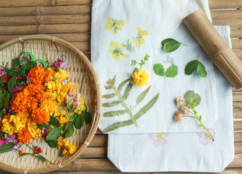 High angle view of potted plant on table