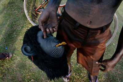 Monkey face mask, brought by a participant in a cultural parade in sidoarjo, east java