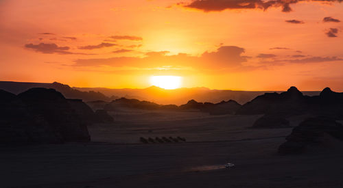 Scenic view of mountains against sky during sunset