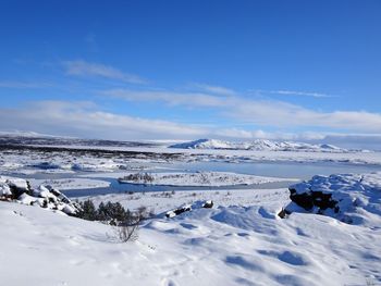 Scenic view of snowcapped mountains against sky