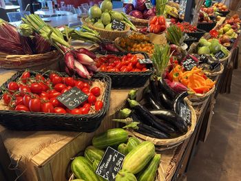 High angle view of vegetables for sale at market stall