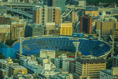 High angle view of buildings in city