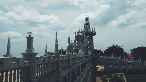 View of city buildings against cloudy sky