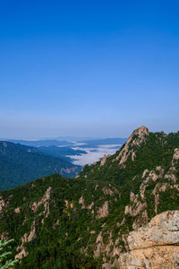 Scenic view of sea against clear blue sky