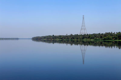 Scenic view of river against clear blue sky