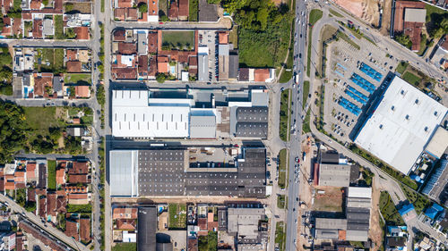 High angle view of buildings in city