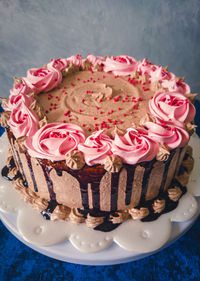 High angle view of chocolate cake on table