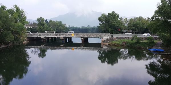 Bridge over lake against sky