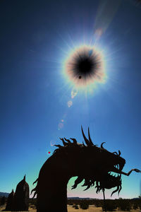 Low angle view of silhouette plant against clear blue sky