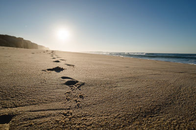 Scenic view of beach against clear sky