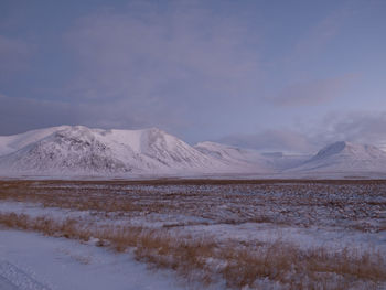 Scenic view of snowcapped mountains against sky