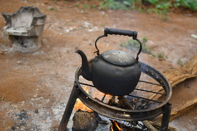 Close-up of fire on barbecue grill