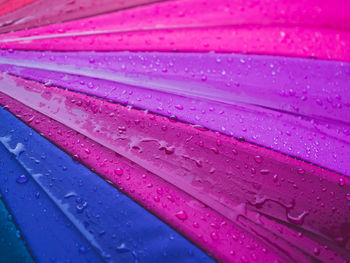 Full frame shot of raindrops on pink umbrella