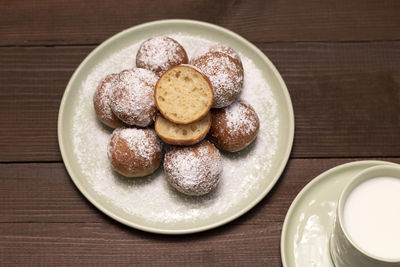 High angle view of dessert in plate on table