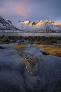 Nice glow on the mountains on one of the beautiful locations on senja island