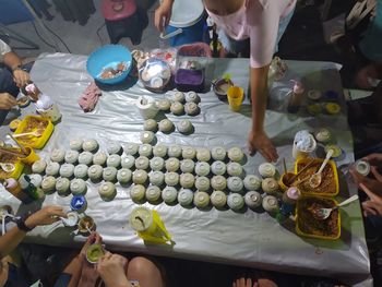 High angle view of people at market stall