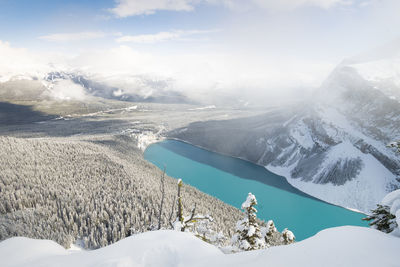 Snowy lake louise, banff, alberta, canada