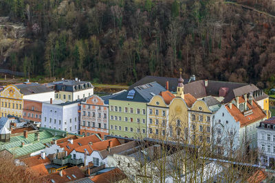 View of burghausen city center from burghausen castle, germany