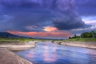 Scenic view of land against sky during sunset