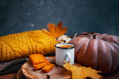 Close-up of pumpkin on table