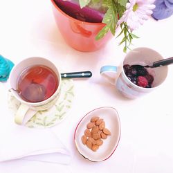 High angle view of breakfast on table