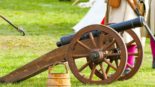 Close-up of bicycle on field