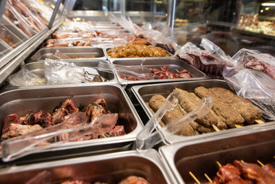 Meat for sale at market stall