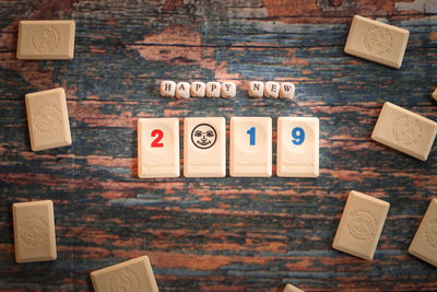 Directly above shot of text on table