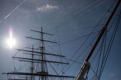 Low angle view of sailboat against sky