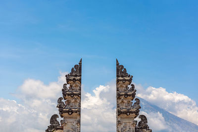 Low angle view of temple building against sky