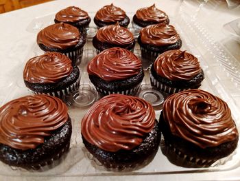 High angle view of cupcakes on table