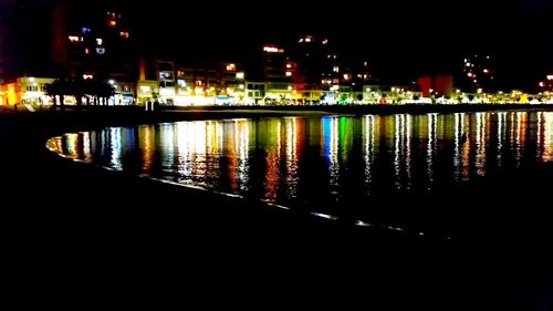 Illuminated buildings in city at night