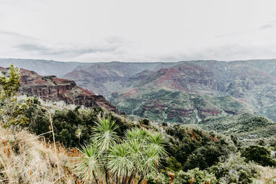 Scenic view of mountains against cloudy sky