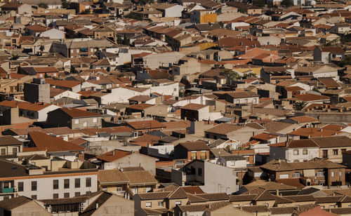 Aerial view of small town, consuegra, castilla la mancha, spain