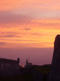 Silhouette of buildings against cloudy sky during sunset