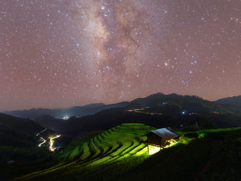 Milky way over terrace ricefield at night,vietnam 