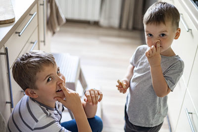 Portrait of brothers at home