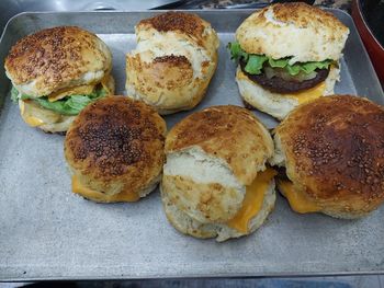 Close-up of burger in plate on table