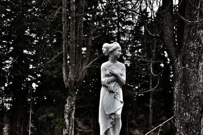 Low angle view of statue against trees