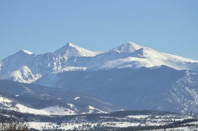 Scenic view of snowcapped mountains against sky